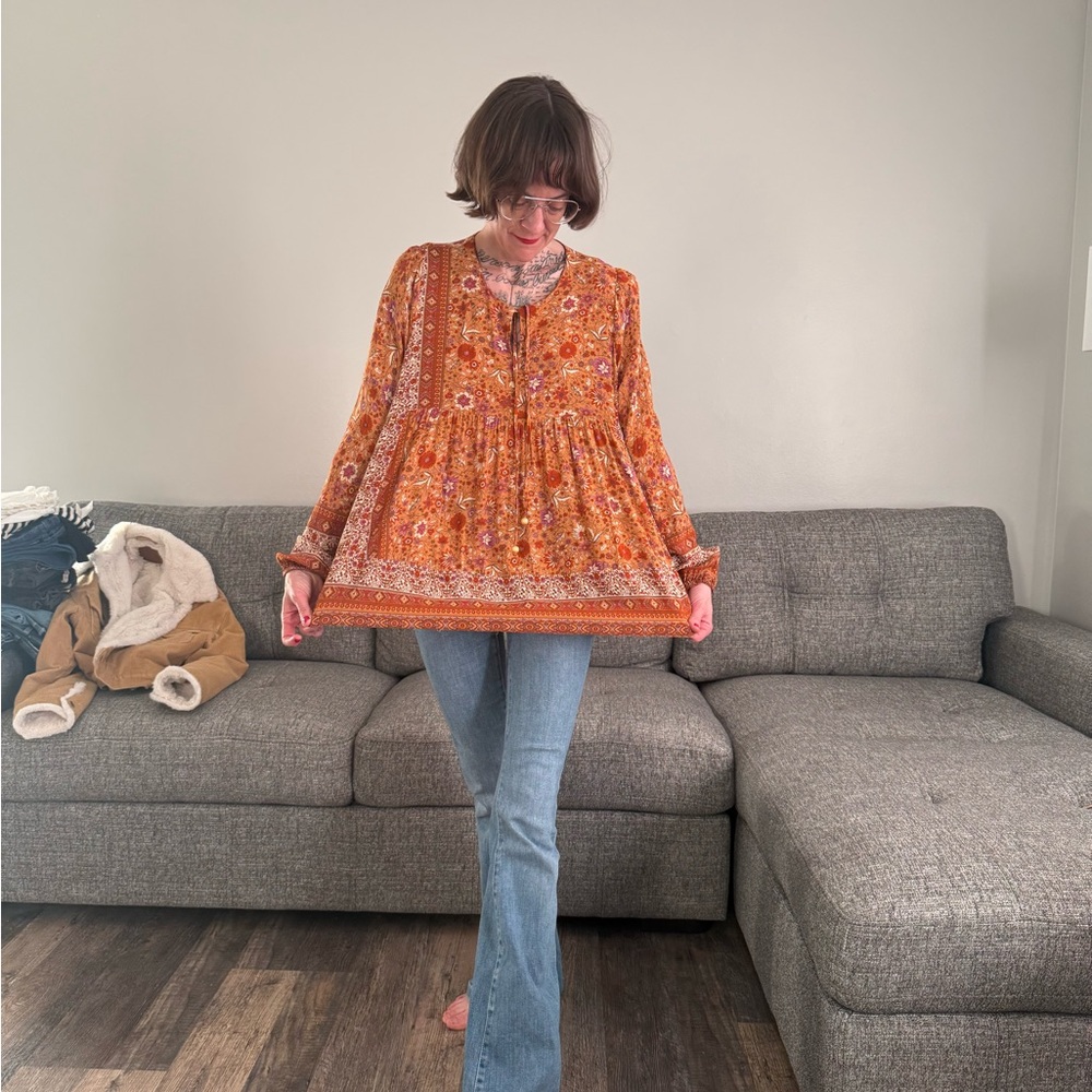 Easel Orange Floral Women's Blouse